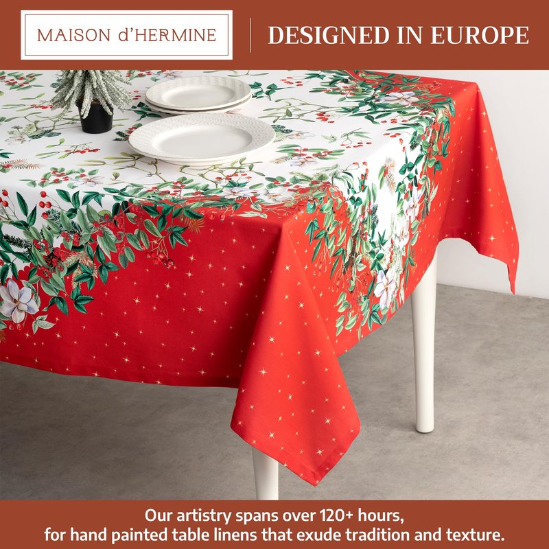 Maison d' Hermine Table Cloth Rectangle Table 100% Cotton 70 x 108 Inches Fall Tablecloth Reusable Everyday Use for Thanksgiving Christmas Decorations Dining Farmhouse Party (Noel)