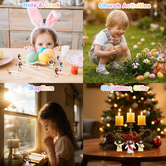 100PCS Little Jesus Figures, Mini Jesus Figurines in Bulk, Multicolor Tiny Jesus Set with Jesus Loves You Figures for Easter Egg Stuffers, Hide and Seek, Baptism, Faith Activities, Religious Gifts