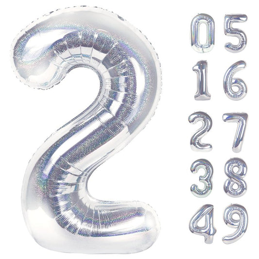 Laser Silver 2 Balloon, Number Balloons 40 Inch, 2nd Balloon Number Birthday Decorations, Second Two Birthday Party Supplies, Number 2 Balloon