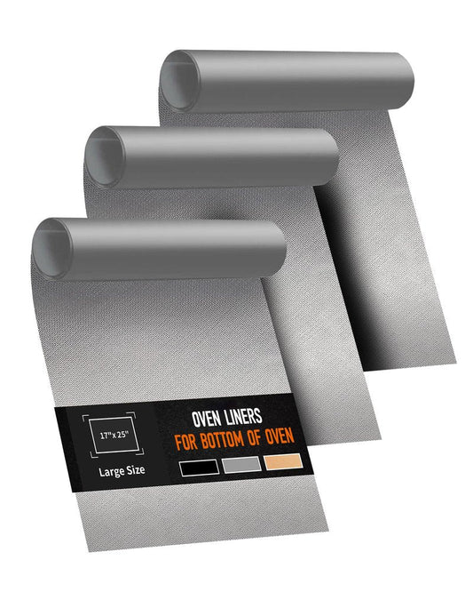 3 Pack Oven Liners for Bottom of Oven, 17x25" Large Heavy Duty Non-Stick Reusable Oven Mat for Electric, Gas, Toaster & Convection Ovens - BPA & PFOA Free, Dishwasher Safe, Kitchen Essentials, Silver