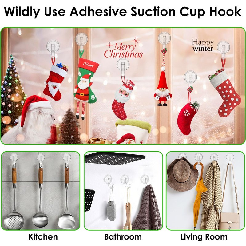 Clear Wreath-Hanger, 22 LB Strong Suction-Cup-Wreath-Hooks, 2 Pack Wreath-Door-Hanger Easter Halloween Christmas Decorations, Welcome Sign for Front Door Indoor Outdoor, Removable Holder Window Glass