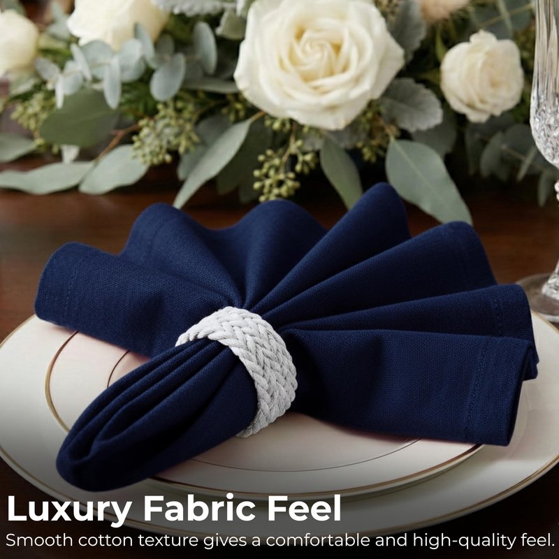 Ramanta Home Navy Cotton Dinner Napkins Set of 12, 18x18 Inch 100% Cotton Cloth Napkins, Reusable Fabric Table Napkins for Everyday Dining, Parties, Weddings, Spring & Easter Table Décor Washable