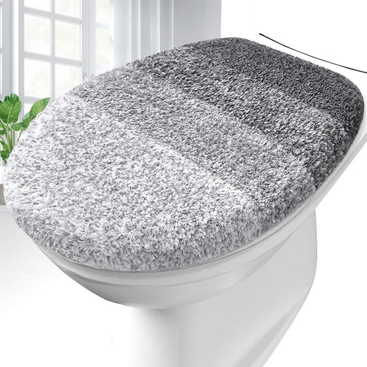 OLANLY Soft Microfiber Toilet Lid Cover - Machine Washable, Non-Slip Rubber Backing, Gray | Fits Most Lids