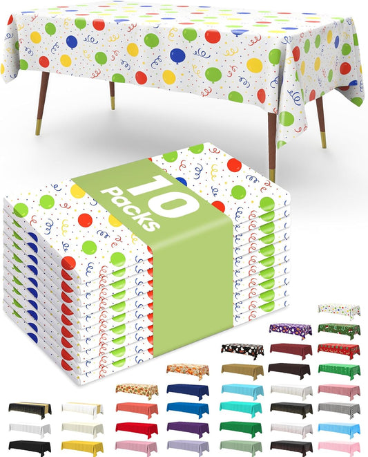 Pureegg Disposable Plastic Table Cloths - 10 Pack, 54 x 108 Inch, Leakproof & Sturdy for Parties | Rainbow Design
