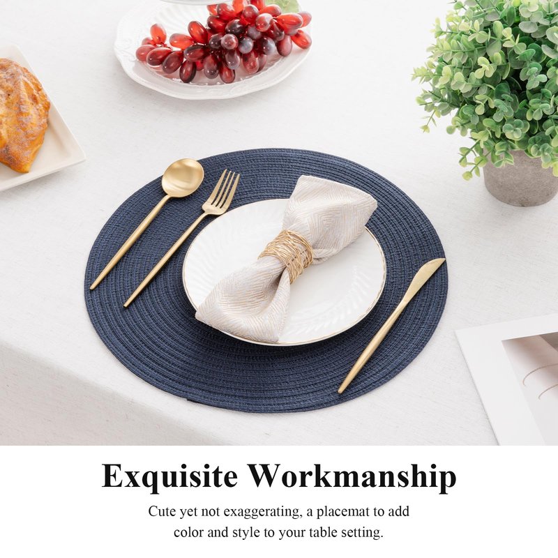 SHACOS Round Placemats Set of 4 Washable 15 inch Round Table Mats Cotton Polyester Woven Braided Place Mats for Dining Table, Navy
