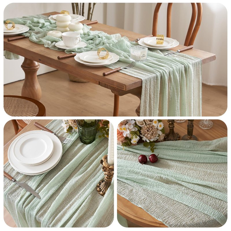 2Pcs Cheesecloth Table Runner Sage Green 10FT Boho Gauze Cheese Cloth Table Runners 120 Inches Long Rustic Sheer for Centerpiece Home Party Christmas Wedding Baby Shower Spring Easter Decor
