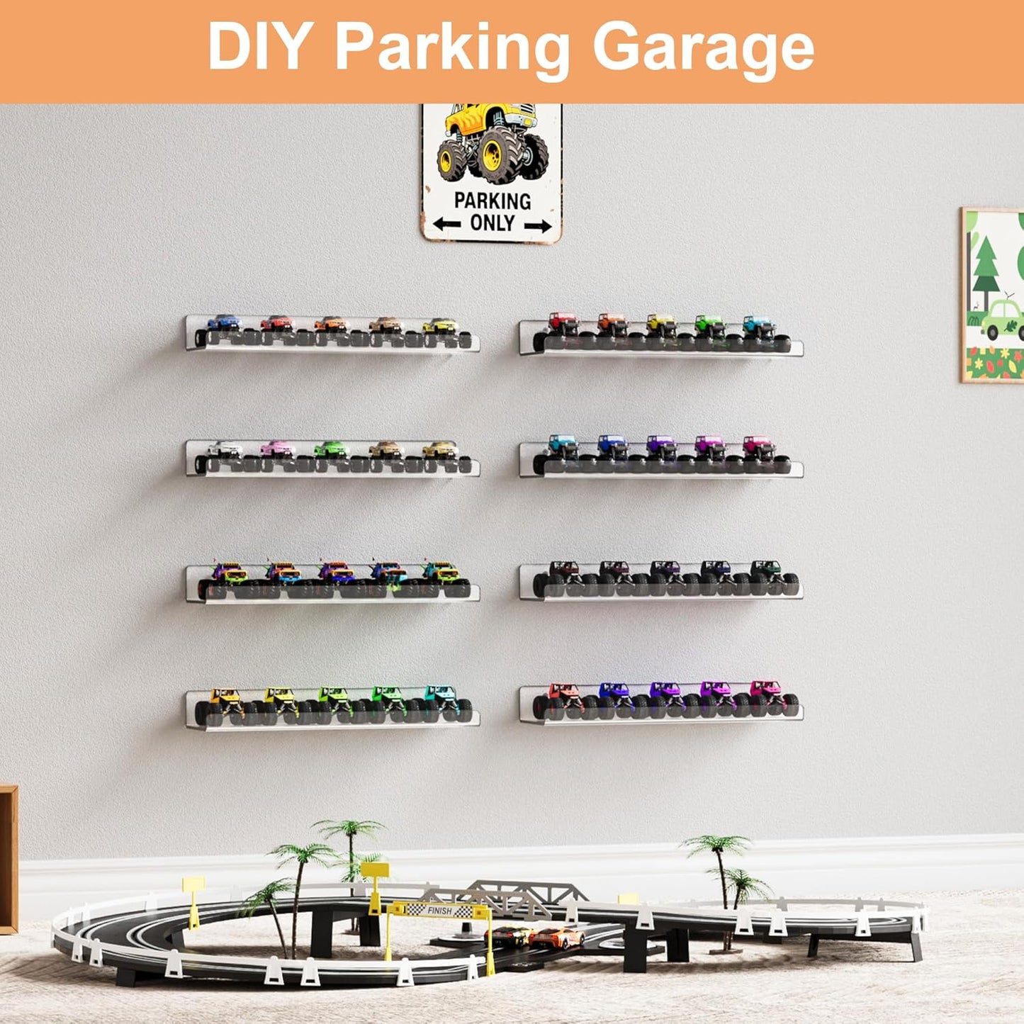 Upsimples 8 Pack Acrylic Wall Shelves - Clear Display Shelf for Toys, Perfume & Books | 15" Organizers