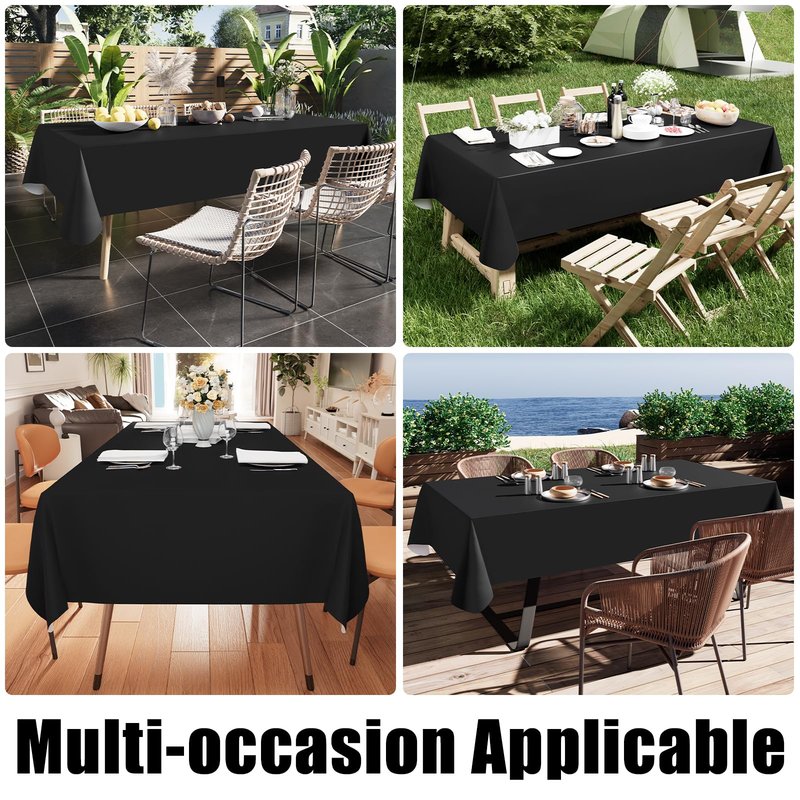 Smiry Rectangle Table Cloth 60x84 Inch, Waterproof Wipeable Vinyl Tablecloths Protector, Oil Spill Proof Plastic Table Cover for Dining, Picnic, Camping, Outdoor, Black