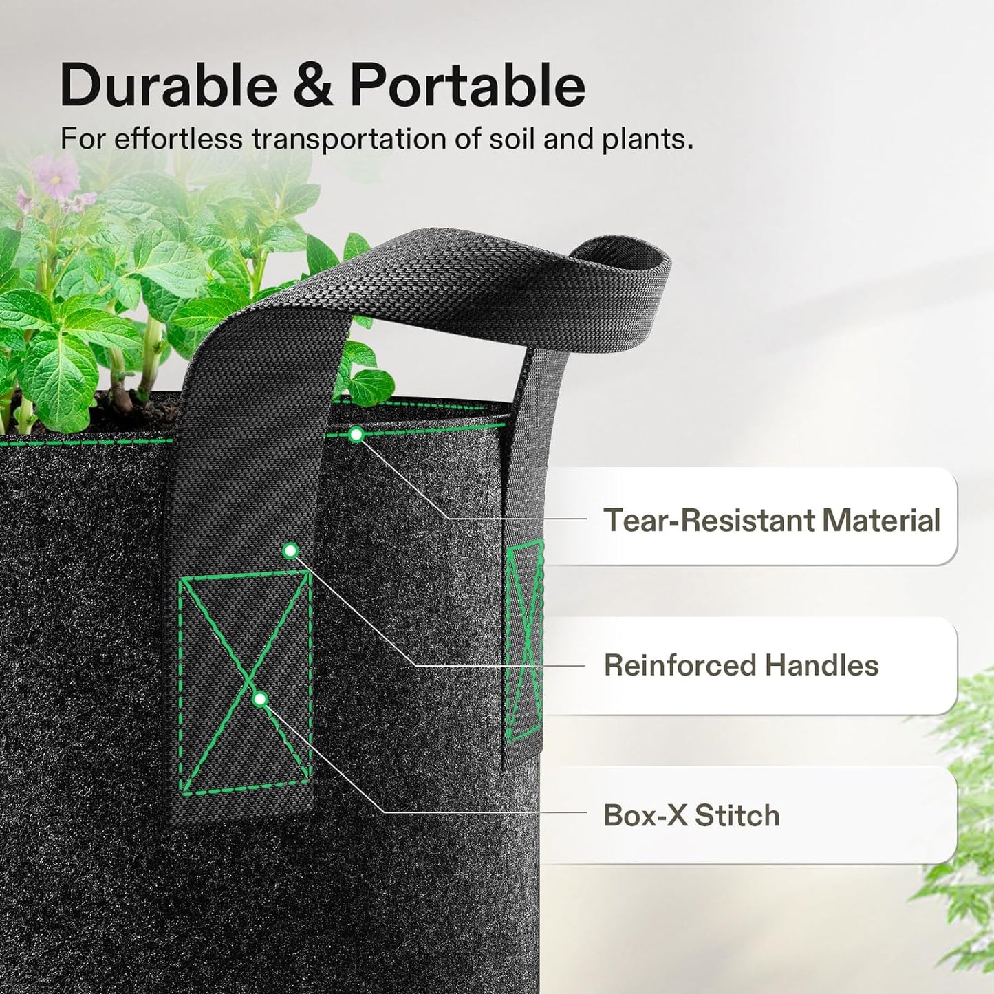 VIVOSUN 20 Gallon Plant Grow Bags - Heavy Duty Nonwoven Fabric Pots with Handles | 5-Pack
