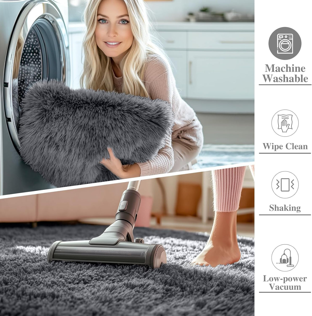 OLANLY Soft Fluffy Shaggy Small Rug - Machine Washable Indoor Carpet for Bedroom & Nursery, Grey