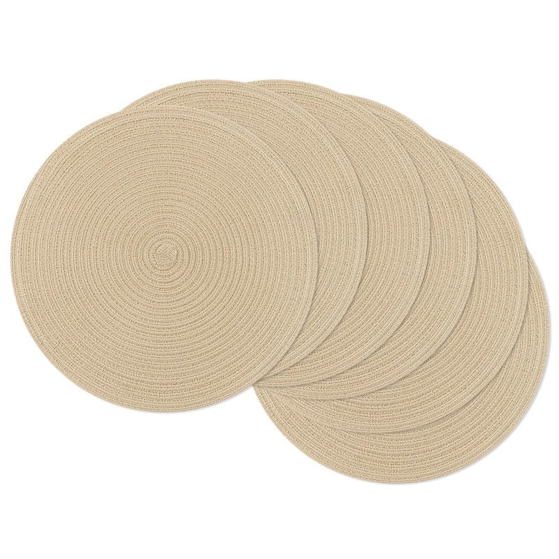SHACOS 15 inch Round Braided Placemats Set of 6 Cotton Polyester Heat Resistant Table Mats Washable Place Mats for Dinner Party Table Decoration (Light Beige, 6)