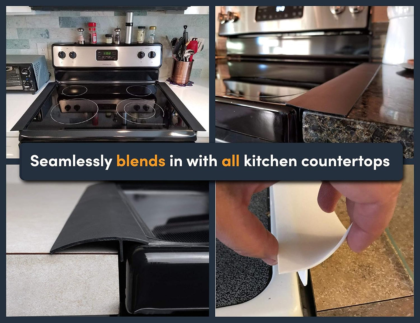 Linda’s Essentials Silicone Stove Gap Covers - Heat Resistant Oven Gap Filler | Easy to Clean (21 Inches, Black)