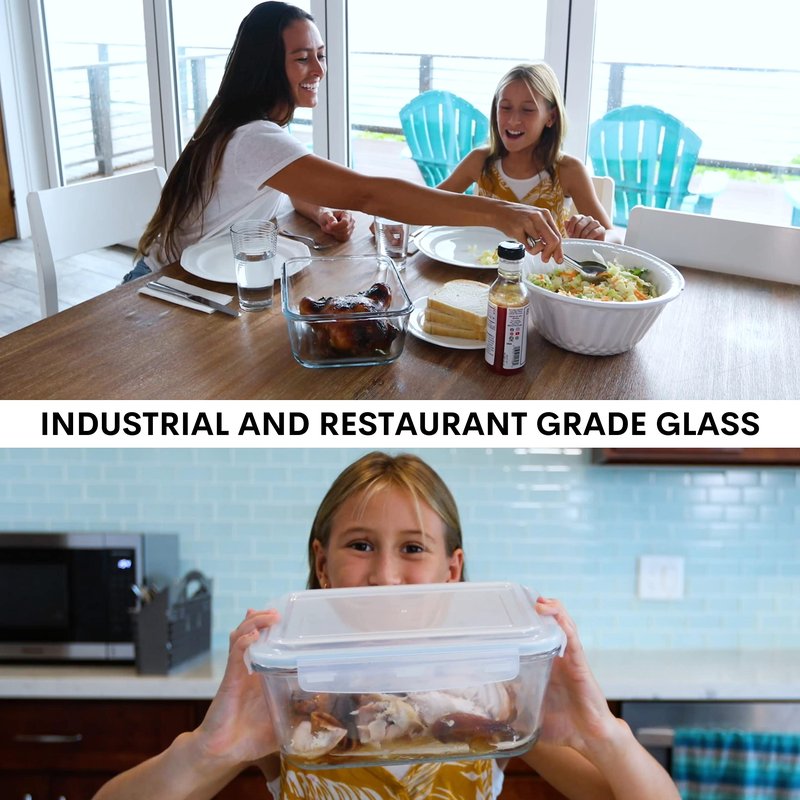 Razab 3300 ml / 112 oz Large Glass Food Storage Containers with Lids, Airtight, Leakproof, BPA Free - Ideal for Meal Prep, Store Leftover & Lunch, Baking Casserole - Freezer, Microwave & Oven Safe