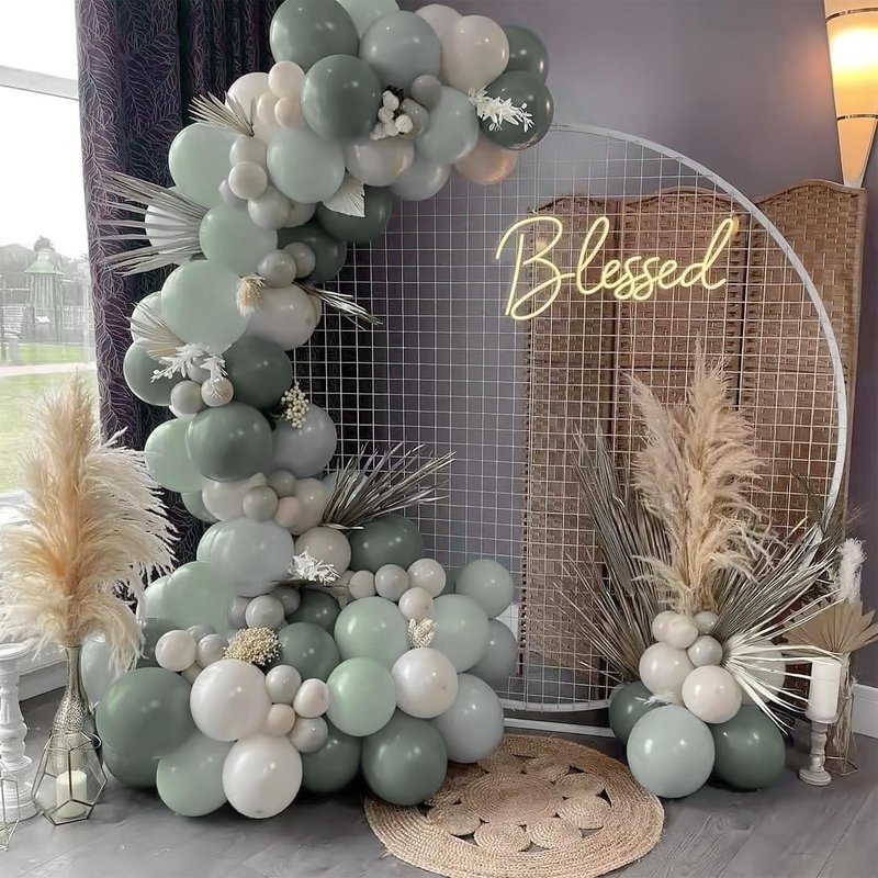 PartyWoo Dusty Green Balloons 140pcs Different Sizes Pack of 18 12 10 5 Inch Sage Olive Eucalyptus Green Boho Neutral Balloon Arch Kit for Jungle Woodland Theme Birthday Party Decorations Green-F59