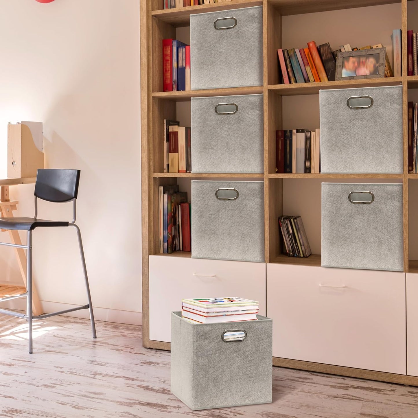 Simple Houseware 11-Inch Collapsible Fabric Cube Storage Bins - Gray, Printed Design, 6 Pack