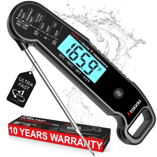 Atogou Meat Thermometer - Professional Instant Read Food Thermometer | Waterproof, ±0.5℉ Accuracy, Black