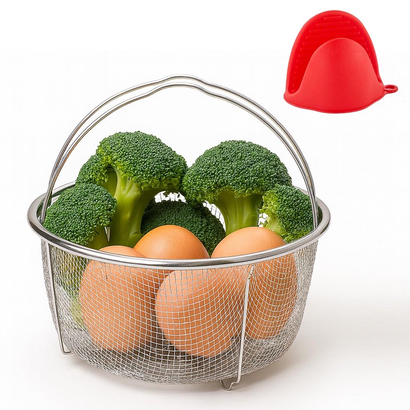 Stainless Steel Steamer Basket, Vegetable Steamer Basket for Instant Pot, Accessories 6 or 8 quart, Instant Pot Insert with Silicone Gloves, Metal Strainer for Cooking Vegetable, Eggs, Pasta, Quinoa