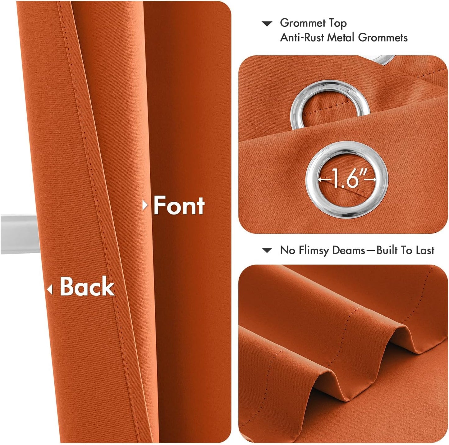 MIULEE Orange Blackout Curtains - Thermal Insulated Room Darkening Drapes | 96-Inch Length, 2 Panels