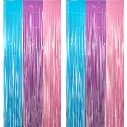 Blue Purple Pink Tinsel Backdrop - GREATRIL Pastel Foil Fringe Curtain Streamers for Pony Theme Birthday Mermaid Shower Unicorn Girls Party Decorations 2 Packs