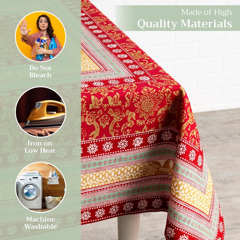 Maison d' Hermine Table Cloth Rectangle Table 100% Cotton 70 x 120 Inches Fall Tablecloth Reusable Everyday Use for Thanksgiving Christmas Decorations Dining Farmhouse Party (Sofia)