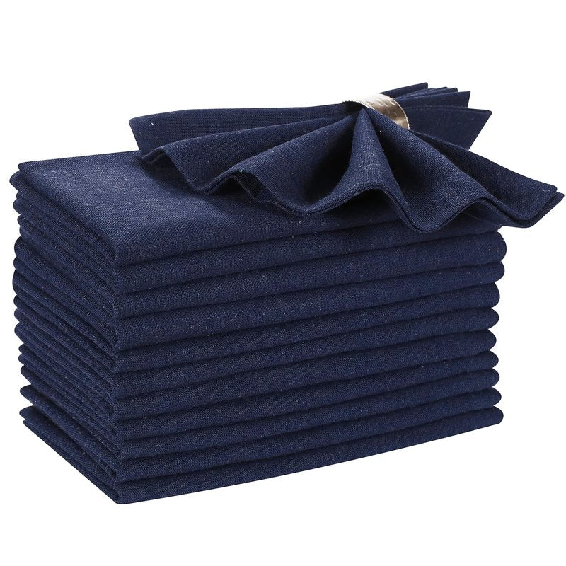Ramanta Home Navy Cotton Dinner Napkins Set of 12, 18x18 Inch 100% Cotton Cloth Napkins, Reusable Fabric Table Napkins for Everyday Dining, Parties, Weddings, Spring & Easter Table Décor Washable