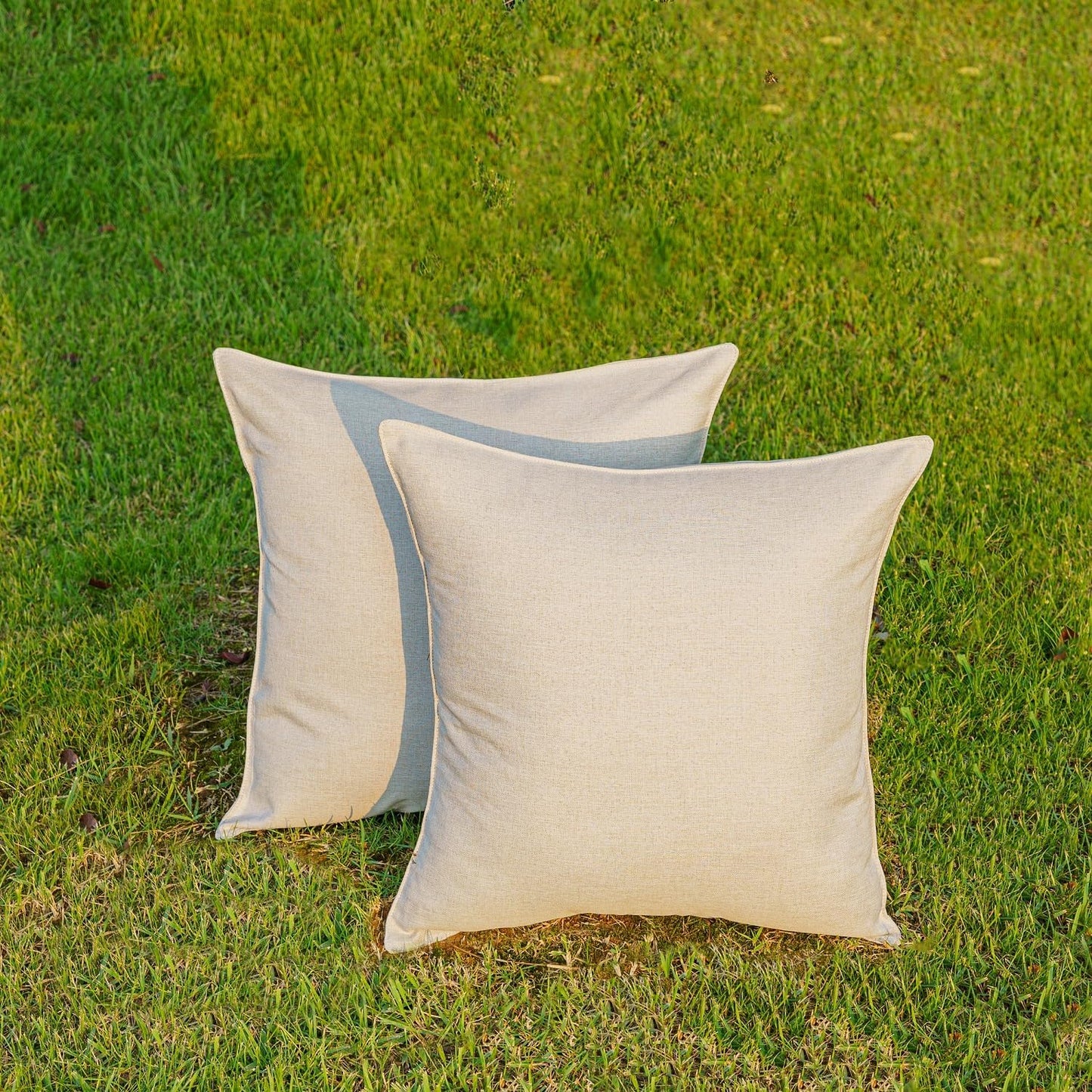 NiNi Outdoor Waterproof Throw Pillow Covers - Set of 2 Decorative Cushion Cases for Patio | 14x14 Inch Beige