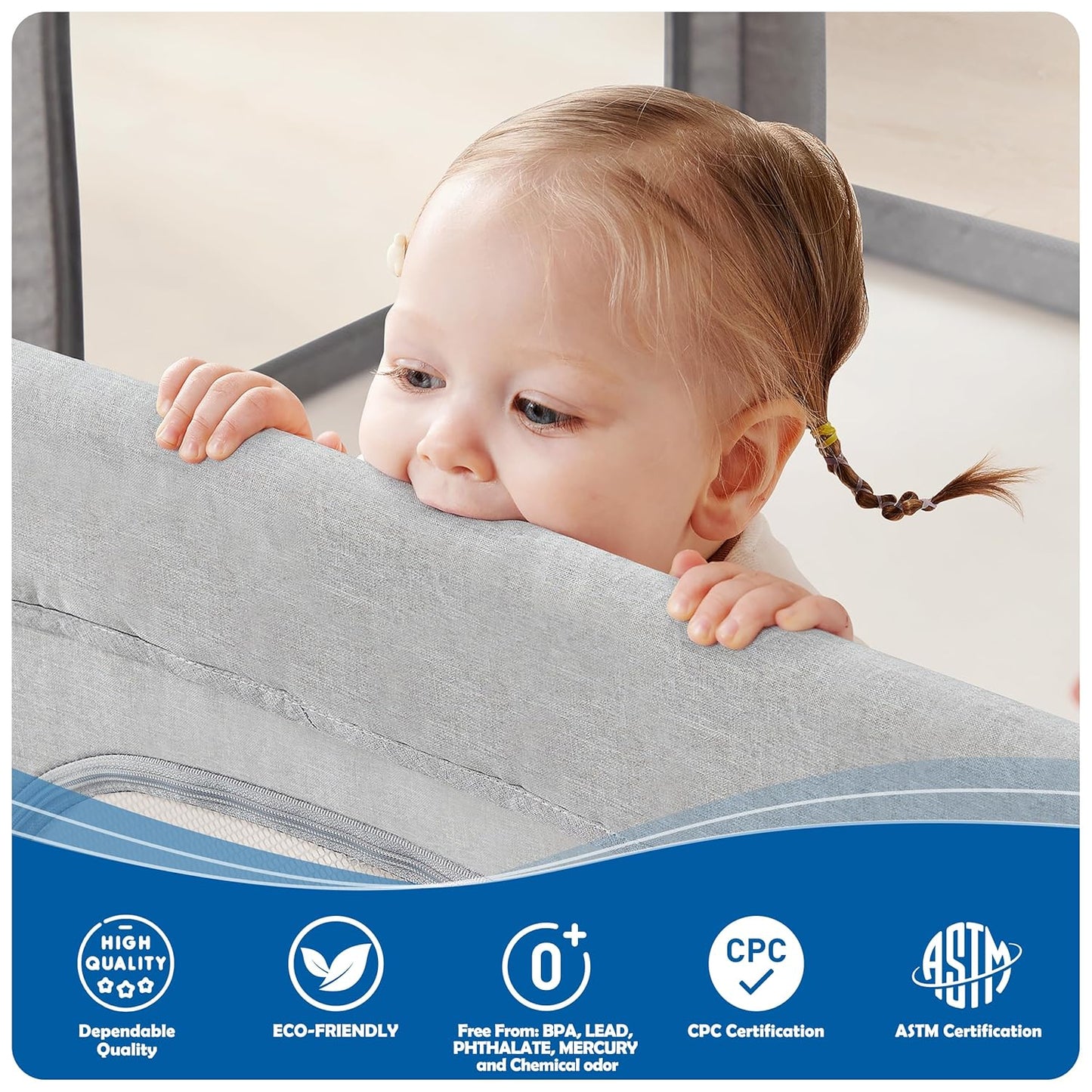Sweeby Baby Playpen - Extra Large 59x59 Inch Foldable Play Yard with Door for Indoor/Outdoor Use - Gray