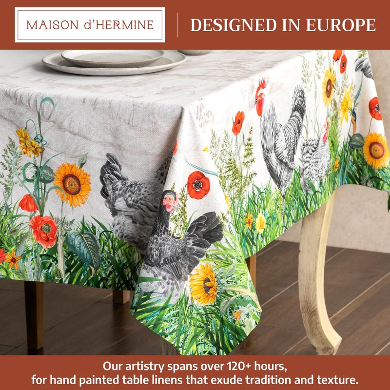 Maison d' Hermine Table Cloth Rectangle Table 100% Cotton 70 x 108 Inches Tablecloth Reusable Decorative for Dining Kitchen Room Farmhouse Home Gifts for Mothers Day Spring Summer - Basse Cour