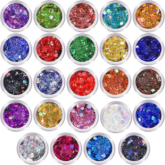 LEOBRO Holographic Chunky Glitter - 24 Jars for Crafts, Makeup, Nail Art & Party Decor