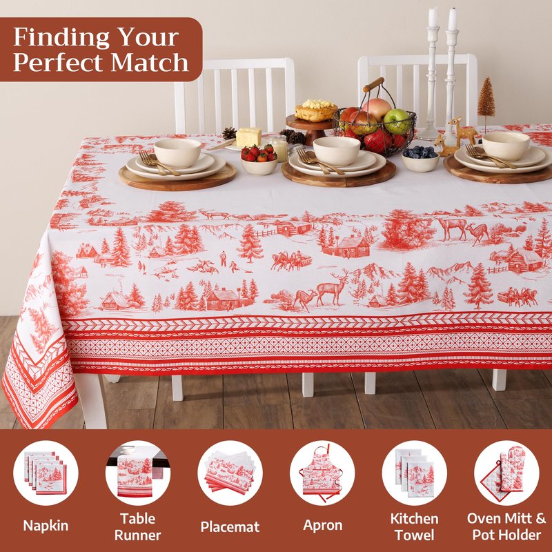 Maison d' Hermine Table Cloth Rectangle Table 100% Cotton 54 x 72 Inches Fall Tablecloth Reusable Everyday Use for Thanksgiving Christmas Decorations Dining Farmhouse Party (Winter Jouy)