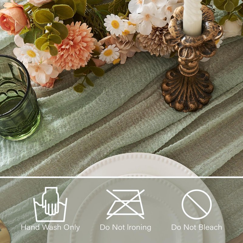 2Pcs Cheesecloth Table Runner Sage Green 10FT Boho Gauze Cheese Cloth Table Runners 120 Inches Long Rustic Sheer for Centerpiece Home Party Christmas Wedding Baby Shower Spring Easter Decor