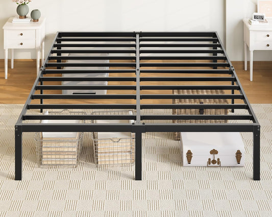 Allewie Full Size Bed Frame - 14-Inch Metal Platform Bed with Storage | Easy Assembly, Black