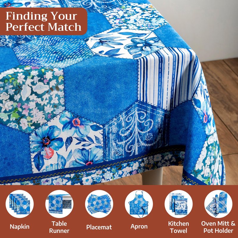 Maison d' Hermine Table Cloth Rectangle Table 100% Cotton 60 x 90 Inches Tablecloth Reusable Decorative for Dining Kitchen Room Farmhouse Home Gifts for Mothers Day Spring Summer - Summer Blues