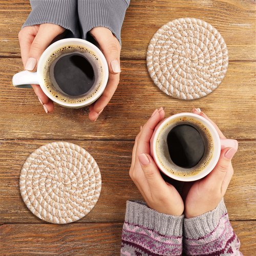 Cotton Woven Coasters with Holder - Absorbent Coasters Set of 8 for Table Protection, Home Decor, Glasses, Cups, Bar, Housewarming Gift