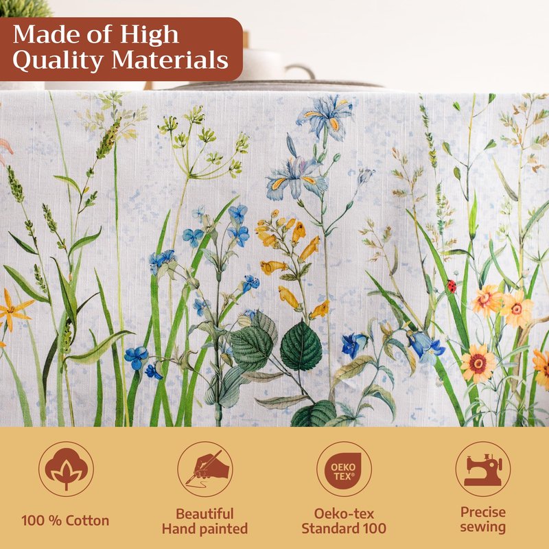 Maison d' Hermine Table Cloth Rectangle Table 100% Cotton 70 x 120 Inches Tablecloth Reusable Decorative for Dining Kitchen Room Farmhouse Home Gifts for Mothers Day Spring Summer - Fleurs De Mai