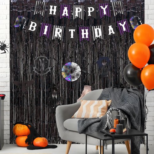 Black Tinsel Curtain Party Backdrop - GREATRIL Party Streamers Backdrop Foil Fringe Curtains for Birthdays/Wizard Halloween Decorations - 1m x 2.5m - Pack of 2