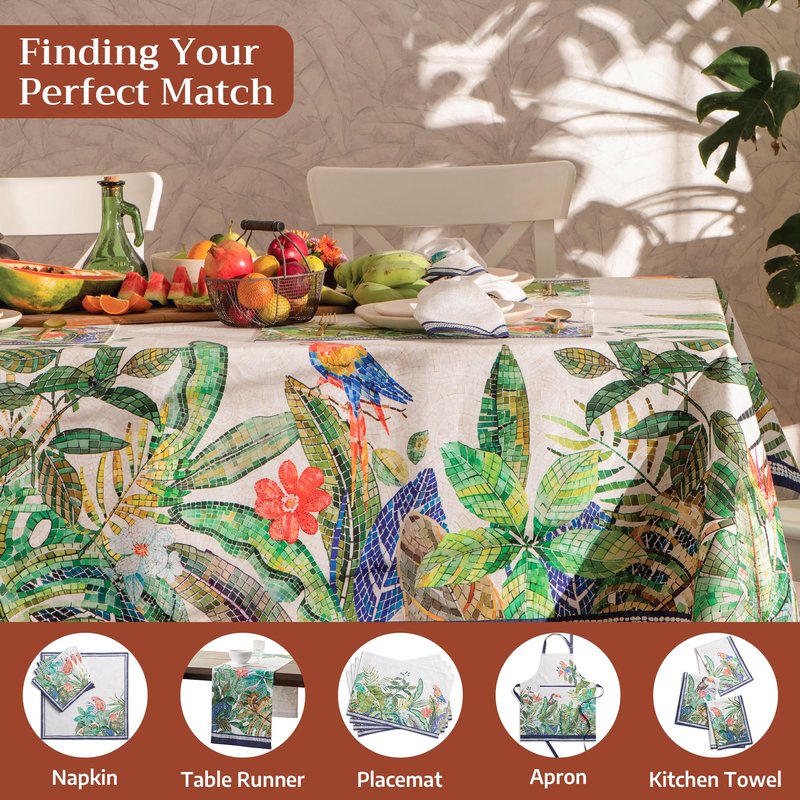 Maison d' Hermine Premium Table Cloth Rectangle Table 100% Combed Cotton 120 x 70 Inches Tablecloth Reusable Decorative for Dining Room, Farmhouse, Home, Party, Festive & Wedding - Mosaic