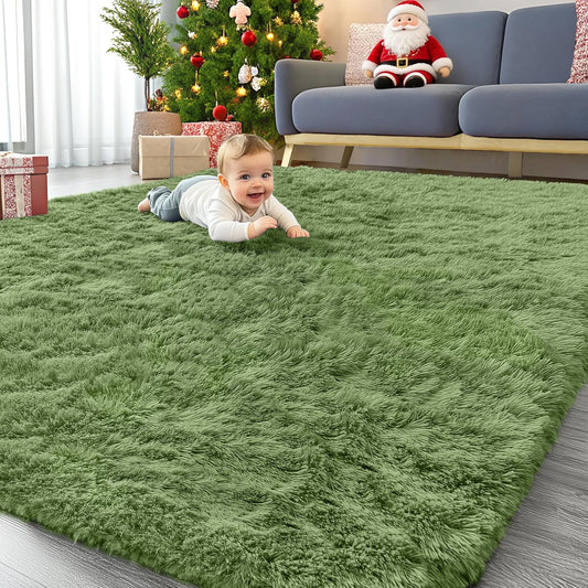 OLANLY Large Area Rug - Soft Fluffy Shaggy Carpet for Living Room & Bedroom | 8x10 ft, Green