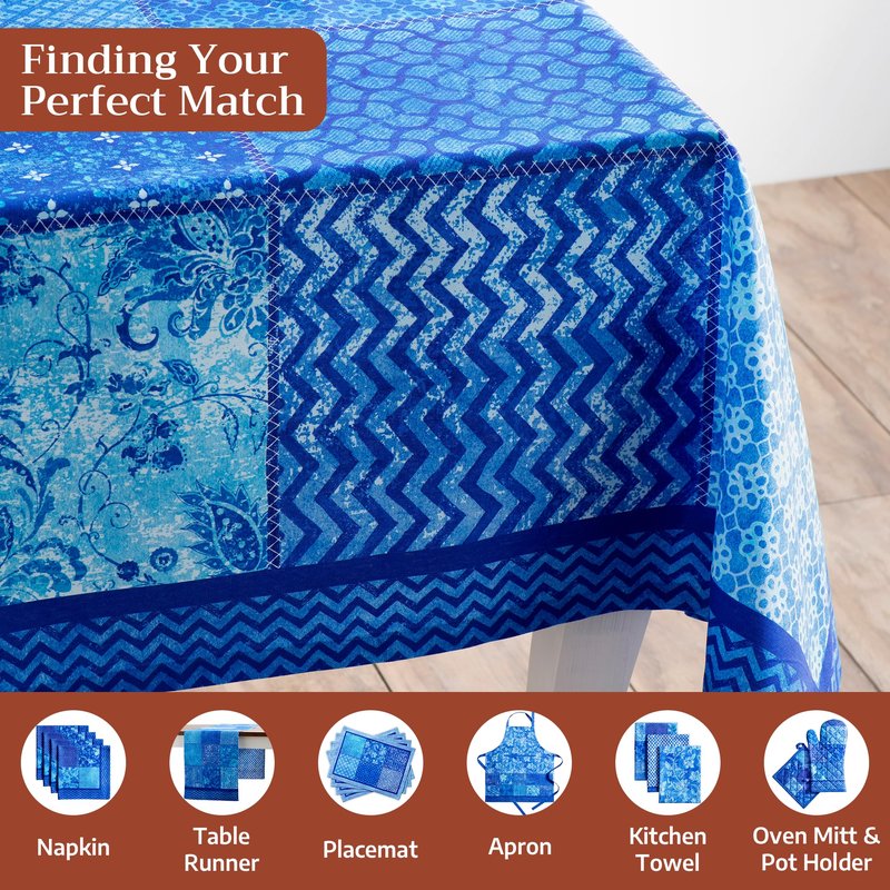 Maison d' Hermine Table Cloth Rectangle Table 100% Cotton 60 x 108 Inches Tablecloth Reusable Decorative for Dining Kitchen Room Farmhouse Home Gifts for Mothers Day Spring Summer - Indigo Love