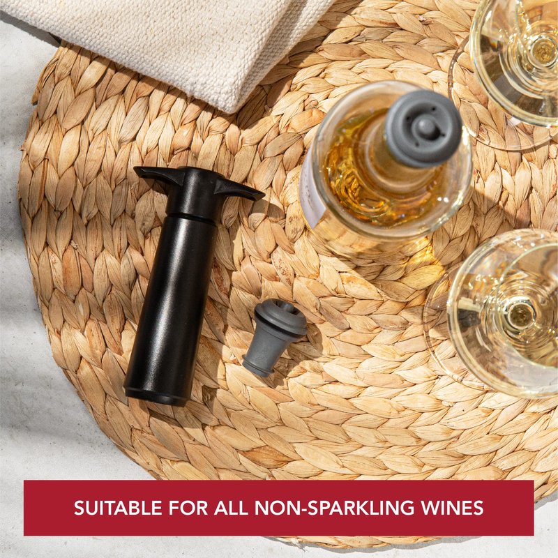 Vacu Vin Wine Saver Pump Blue with Vacuum Wine Stopper - Keep Your Wine Fresh for up to 10 Days - 1 Pump 4 Stoppers - Reusable - Made in the Netherlands