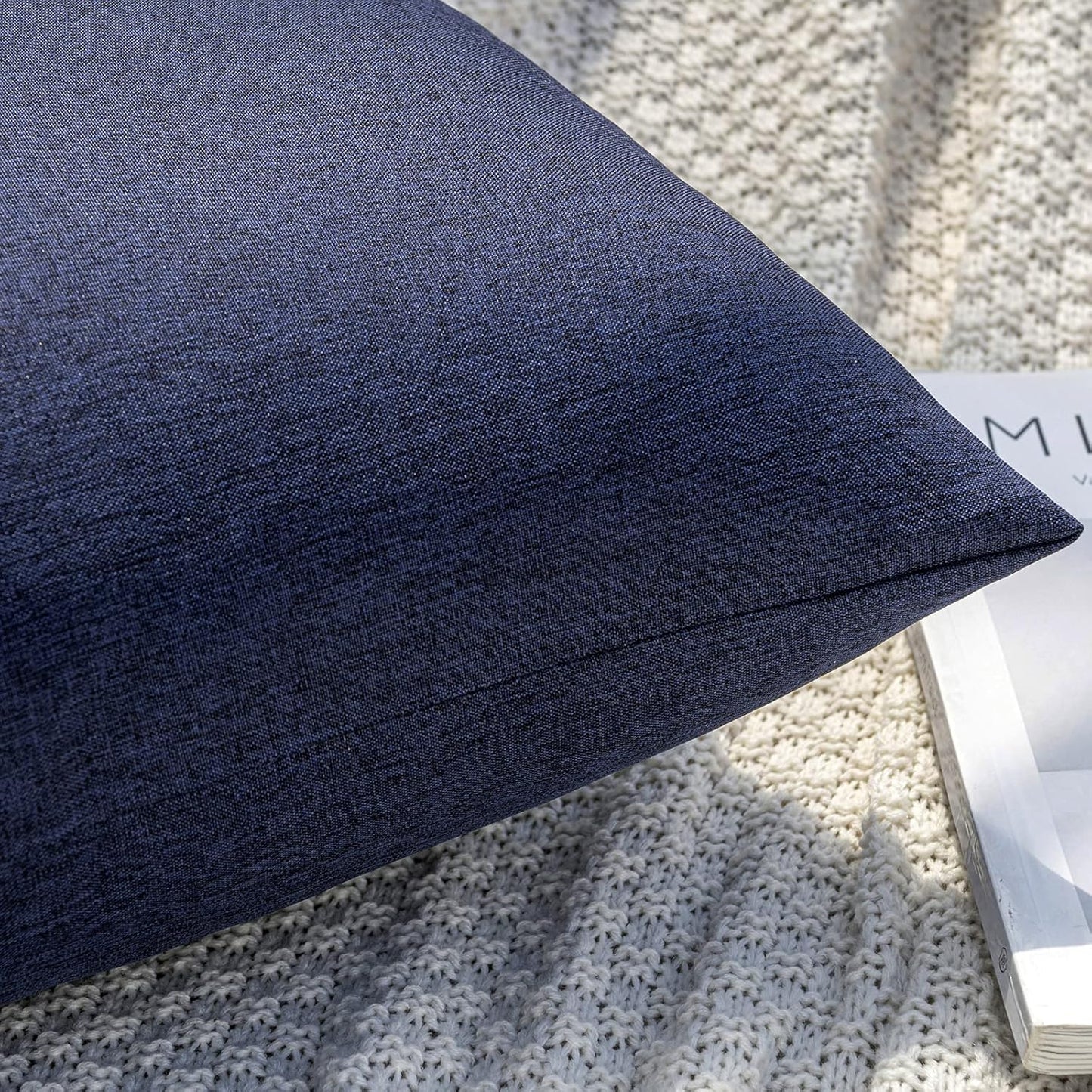 MIULEE Decorative Outdoor Throw Pillow Covers - Waterproof Faux Linen Cushion Cases | 26x26 Inch Navy (Pack of 2)