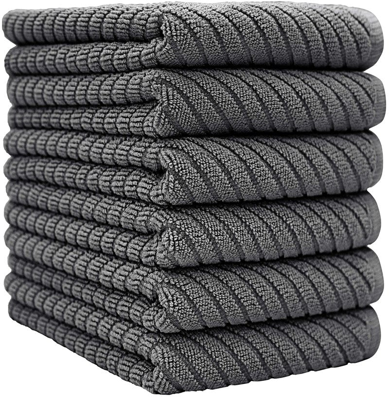 Premium Kitchen Towels (16”x 25”, 6 Pack) | Large Cotton Kitchen Hand Towels | Dish Towels | Diagonal Weave Design | 445 GSM Highly Absorbent Tea Towels Set with Hanging Loop | Grey