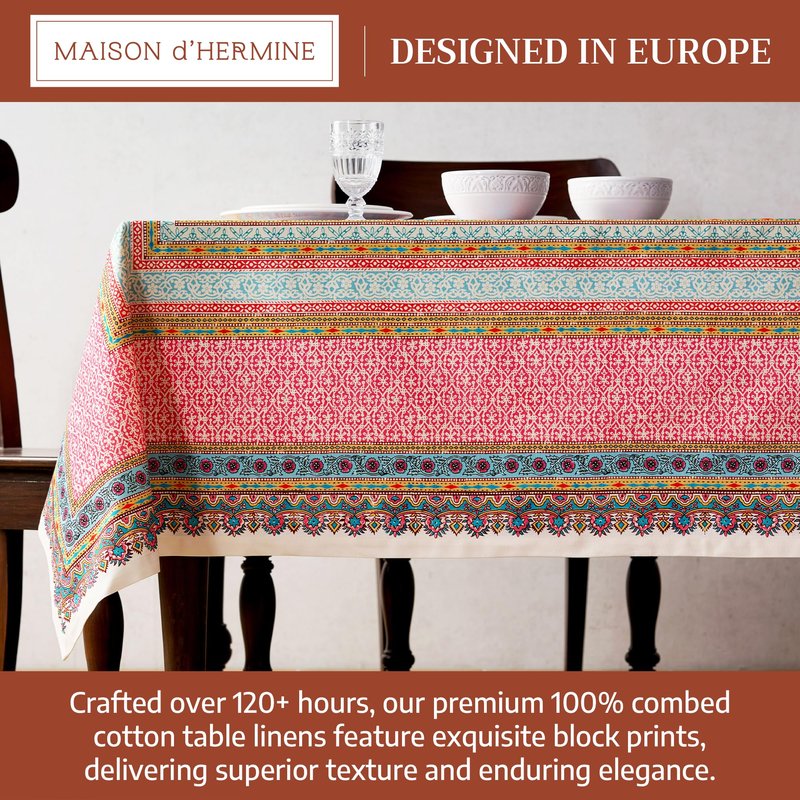 Maison d' Hermine Premium Table Cloth Rectangle Table 100% Combed Cotton 108 x 70 Inches Tablecloth Reusable Decorative for Dining Room, Farmhouse, Home, Party, Festive & Wedding - Lauris