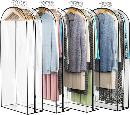Liuoud Clear Garment Bag - 50” Gusseted Suit Bags for Hanging Clothes | 4 Pack Wardrobe Protectors