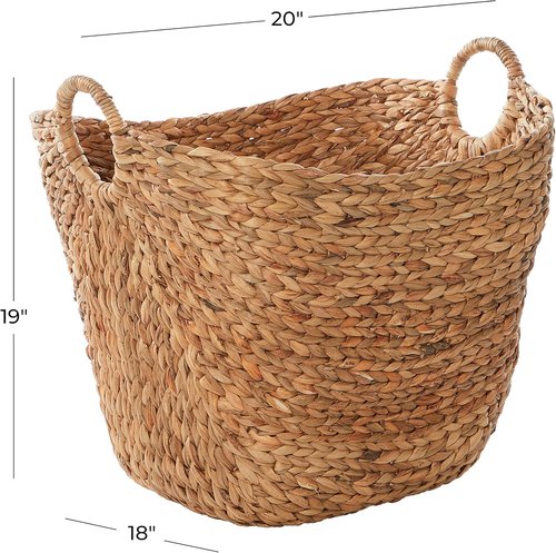 Deco 79 Seagrass Storage Basket - Large Woven Organizer with Ring Handles | 20" x 18" x 19", Brown