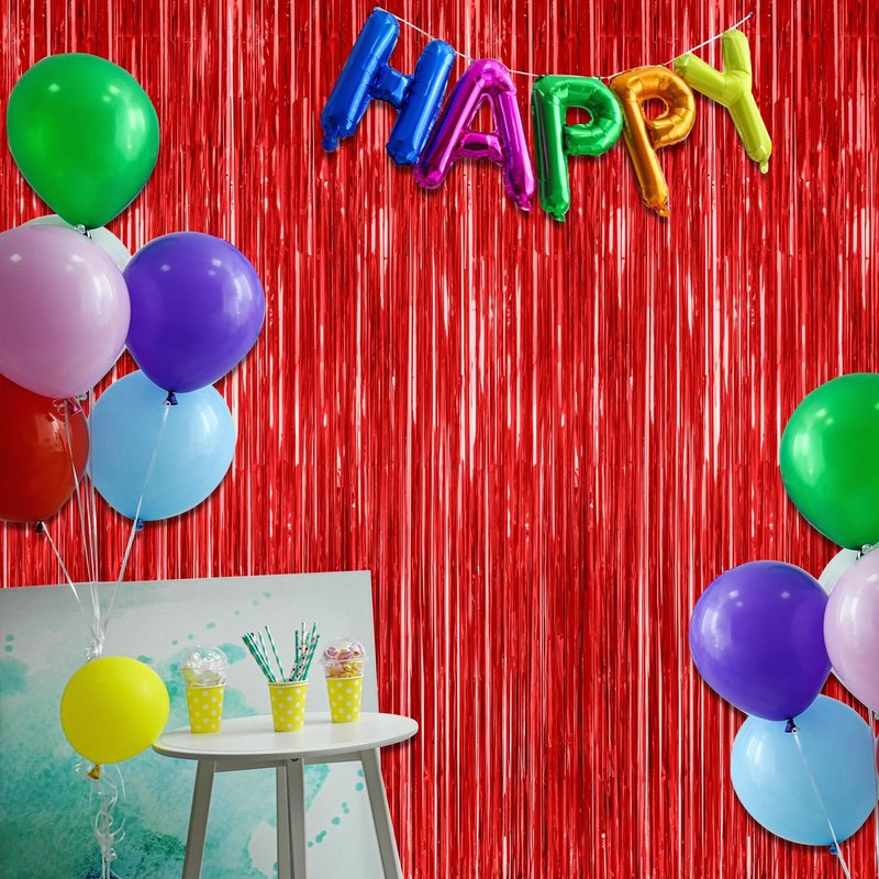 4 Pack Red Backdrop, 3.28 FT x 7.05 FT Party Streamer, Valentines Day Metallic Birthday Tinsel Backdrop Foil Fringe Curtains, Door Streamer for Red Party Decorations Casino Decor Photo Booth Props