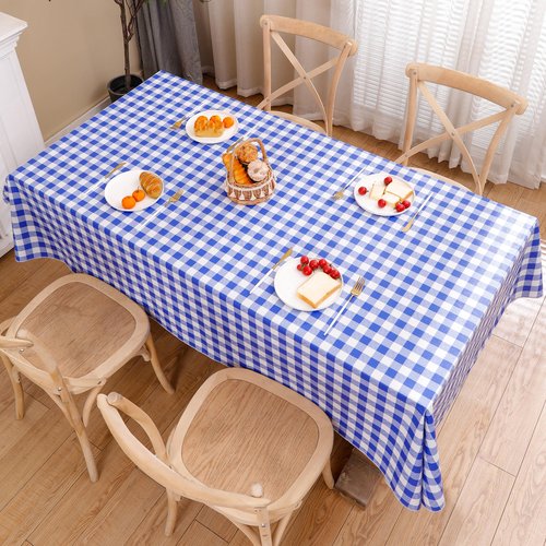 Heavy Duty Vinyl Tablecloth with Flannel Backing Waterproof Oil-Proof Plastic Table Cloth Stain-Resistant Wipeable Rectangle or Square Table Cover for Indoor and Outdoor (Blue Checkered, 54x54 Inch)