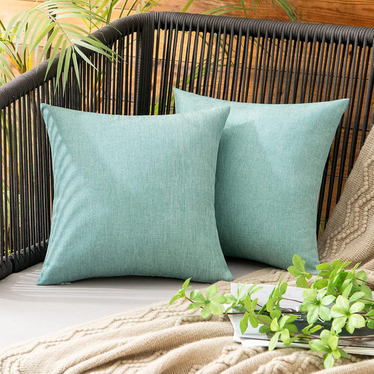 MIULEE Decorative Outdoor Throw Pillow Covers - Waterproof Faux Linen Cushion Cases | 12x12 Inch Teal, Pack of 2