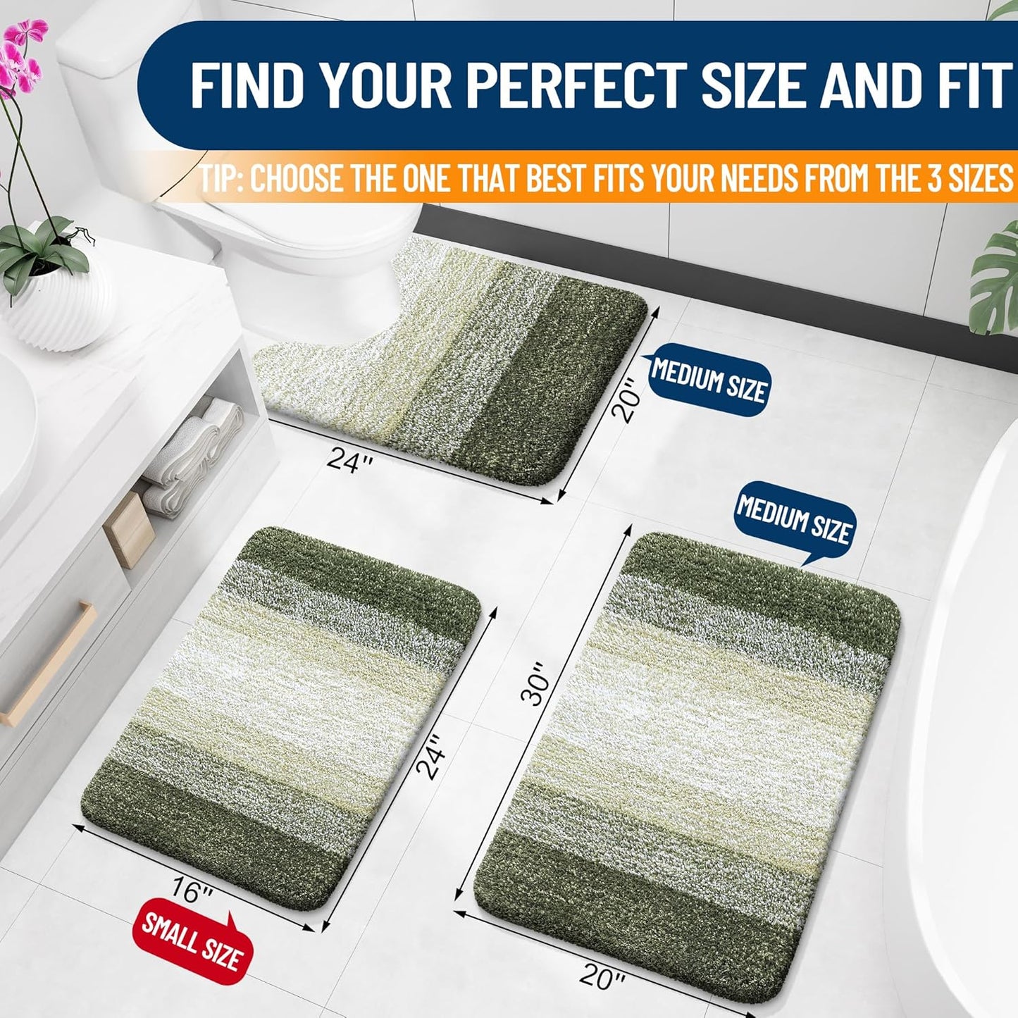 OLANLY Bathroom Rugs | Extra Soft Microfiber Mat with Rubber Backing - 36x24, Quick Dry, Dark Green