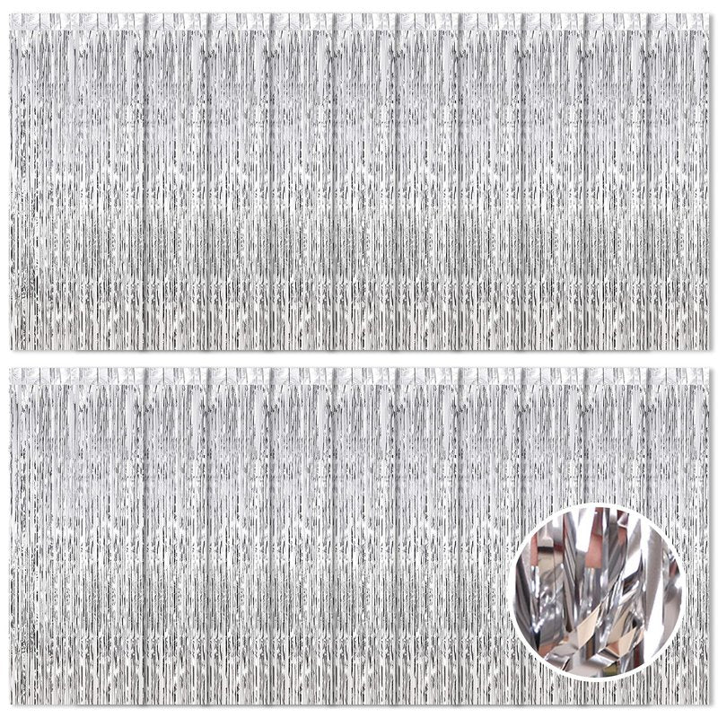 20 Pack Silver Foil Curtain Backdrop 3.2ft x 8.2ft Foil Fringe Backdrop Curtain Metallic Tinsel Foil Fringe Curtains Streamer Backdrop Curtains for Birthday Party Decorations Photo Booth (Silver)